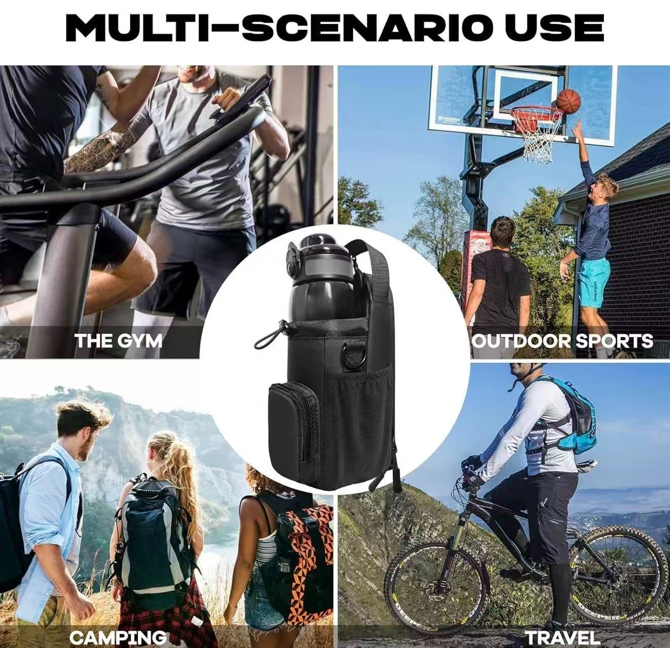 Magnetic Gym Bag with Water Bottle Holder for Men and Women - Black Fitness Gift