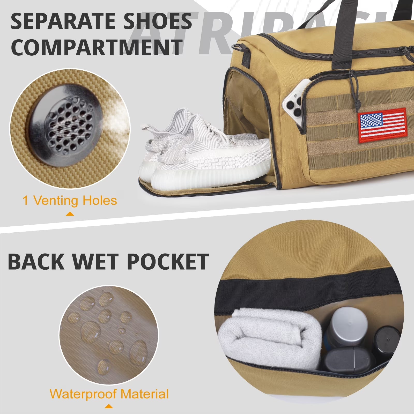 Large 60L 2-In-1 Convertible Sports Bag, Multi-Functional Travel Duffle with Shoe Compartment for Daily Use