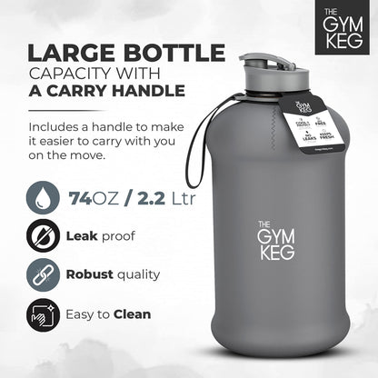 Insulated Half Gallon Sports Water Bottle - 74.4 Fl Oz (2.2 L) Gym Keg
