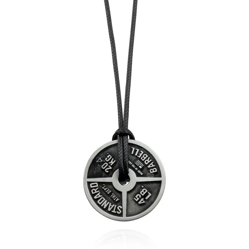 Vintage Punk Weightlifting Plates Barbell Dumbbell Pendant Necklace Fashion Trend Men Fitness Gym Sports Jewelry Gift