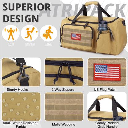 Large 60L 2-In-1 Convertible Sports Bag, Multi-Functional Travel Duffle with Shoe Compartment for Daily Use