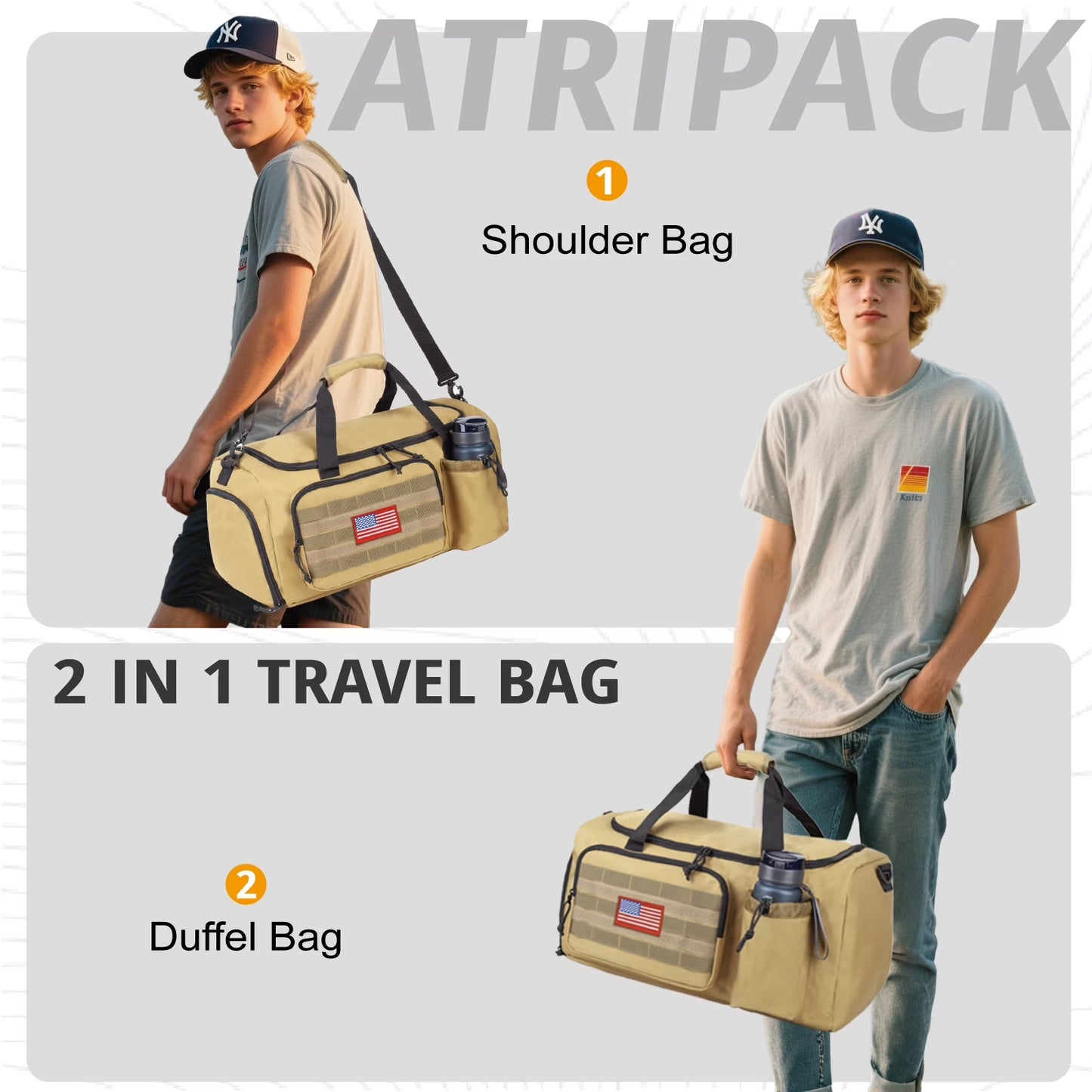 Large 60L 2-In-1 Convertible Sports Bag, Multi-Functional Travel Duffle with Shoe Compartment for Daily Use