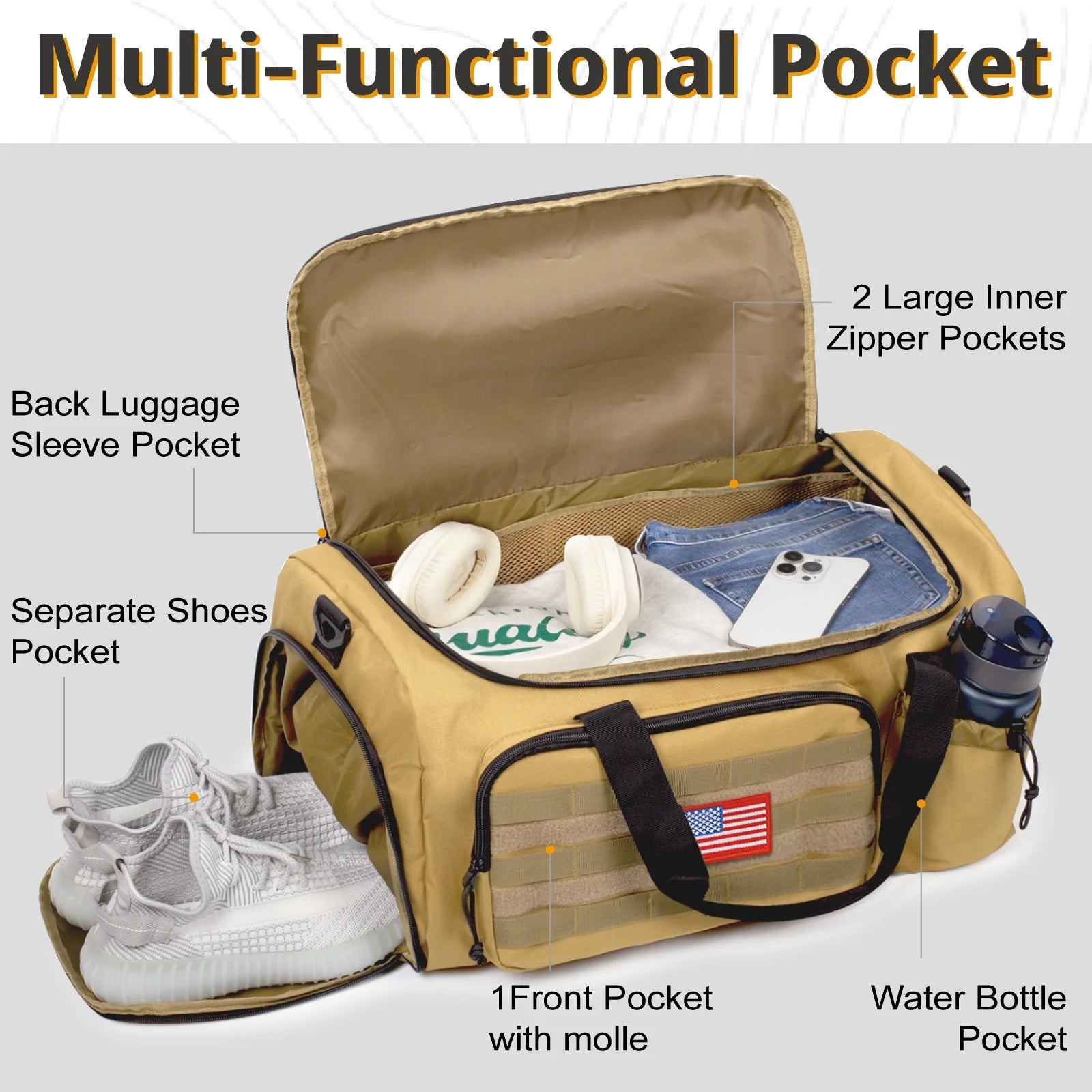 Large 60L 2-In-1 Convertible Sports Bag, Multi-Functional Travel Duffle with Shoe Compartment for Daily Use