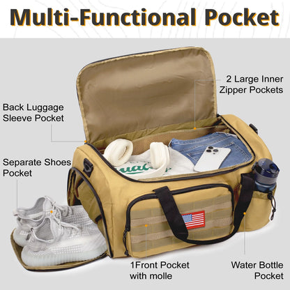 Large 60L 2-In-1 Convertible Sports Bag, Multi-Functional Travel Duffle with Shoe Compartment for Daily Use