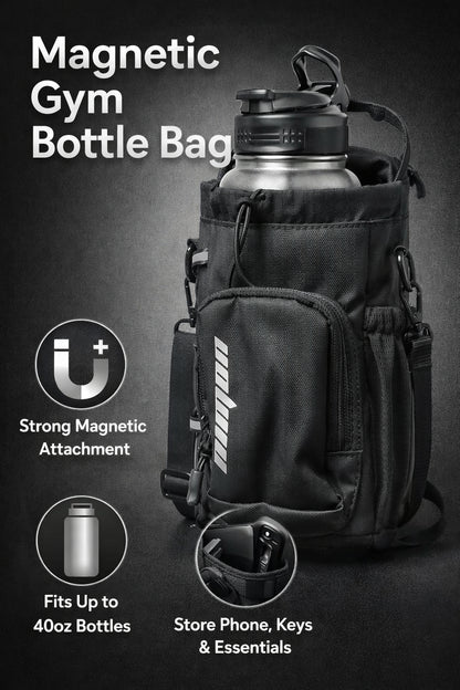 Magnetic Gym Bag with Water Bottle Holder for Men and Women - Black Fitness Gift