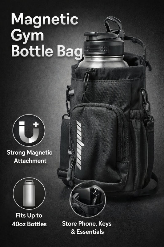 Magnetic Gym Bag with Water Bottle Holder for Men and Women - Black Fitness Gift