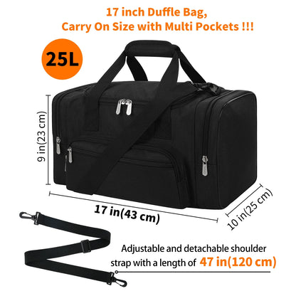 17-Inch Small Duffel Weekender Bag for Travel and Gym, Black