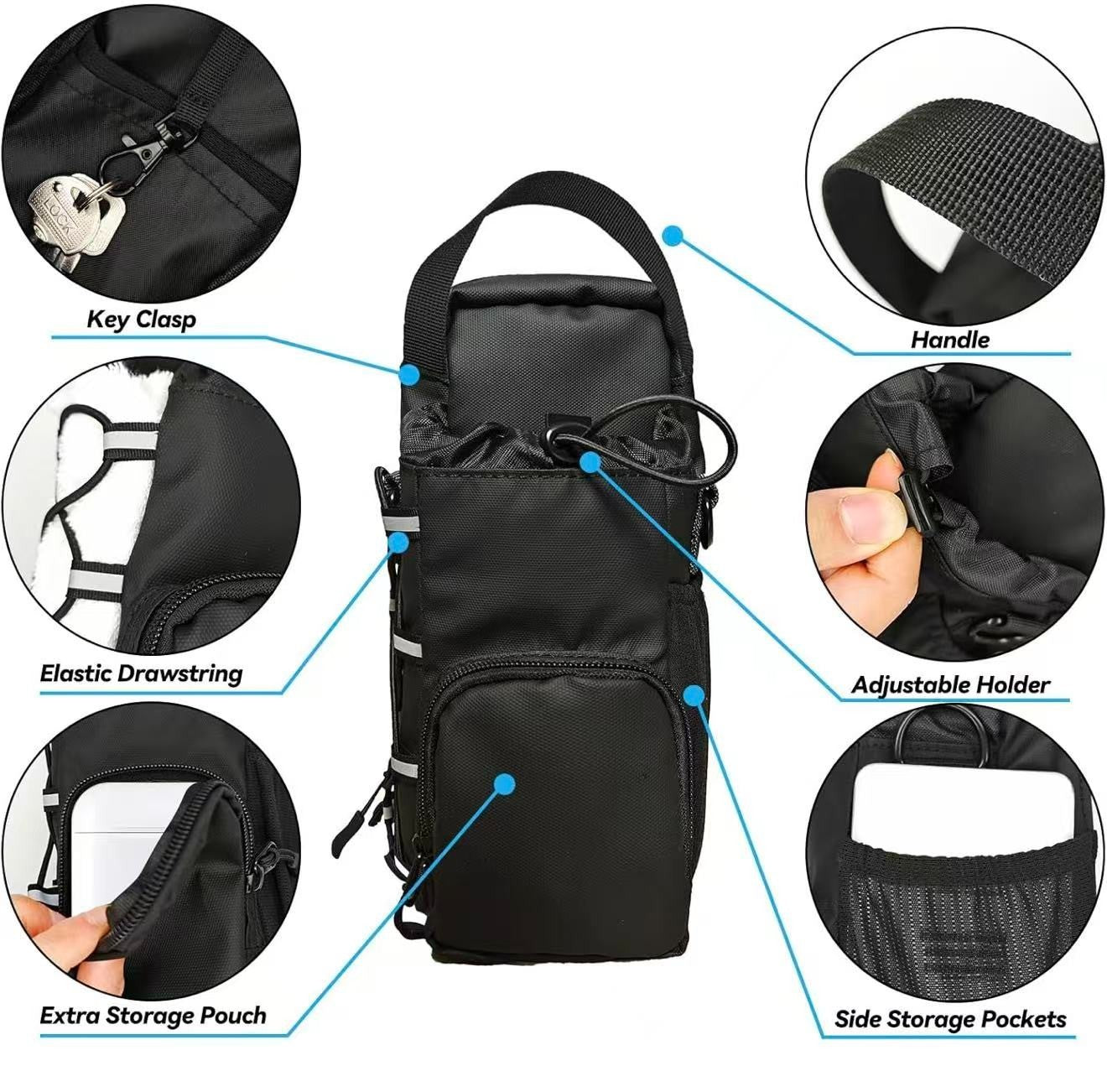 Magnetic Gym Bag with Water Bottle Holder for Men and Women - Black Fitness Gift