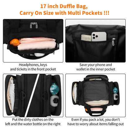 17-Inch Small Duffel Weekender Bag for Travel and Gym, Black